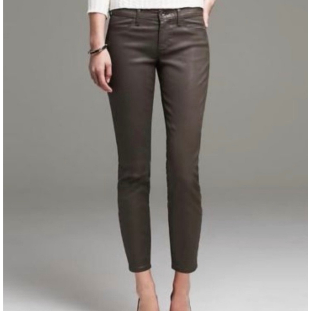 Banana Republic | Jeans Moto Coated Skinny Olive Green Faux Leather Sz 29L